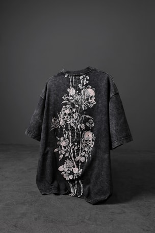 Erkek Antrasit RUİNS Baskı Özel Yıkamalı Oversize Tshirt