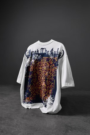 Erkek Beyaz Break The Rules Kabartma Baskılı Nakışlı Oversize Tshirt