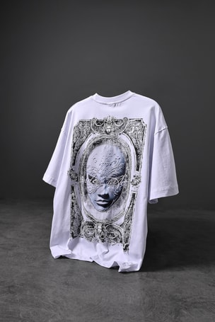 Erkek Beyaz İndefinite Nakışlı Oversize Tshirt