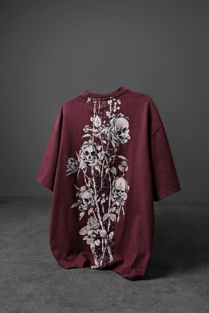 Erkek Bordo RUİNS Baskı Özel Yıkamalı Oversize Tshirt
