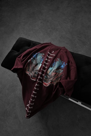 Erkek Bordo Viper Özel Yıkamalı Kumaş Oversize Tshirt