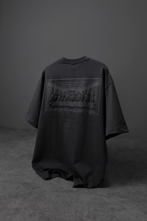 Erkek Füme Da Vinci Kabartma Baskılı Oversize Tshirt