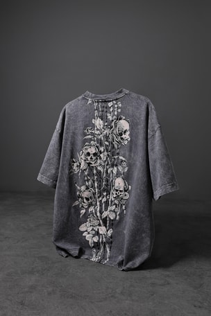 Erkek Gri RUİNS Baskı Özel Yıkamalı Oversize Tshirt
