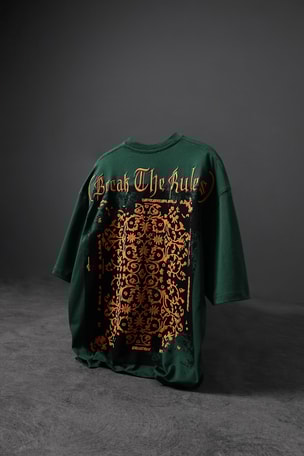 Erkek Haki Break The Rules Kabartma Baskılı Nakışlı Oversize Tshirt
