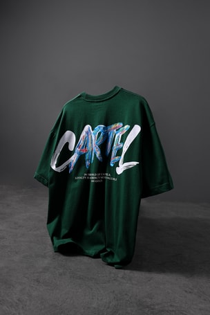 Erkek Haki Cartel Kabartma Baskılı Oversize Tshirt