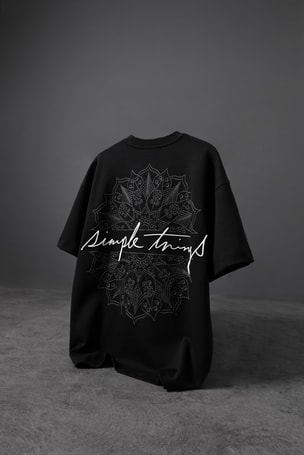 Erkek Siyah Simple Things Nakışlı Oversize Tshirt