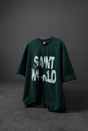 Erkek Yeşil Star Özel Yıkamalı Kumaş Oversize Tshirt