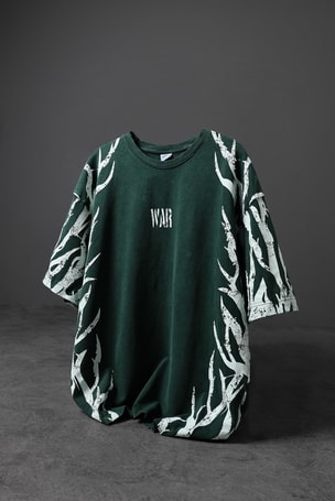 Erkek Yeşil War Özel Yıkamalı Kumaş Oversize Tshirt
